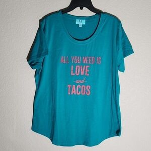 South Main Womens Shirt Size XL All You Need Is Love And Tacos T-shirt Tee Blue